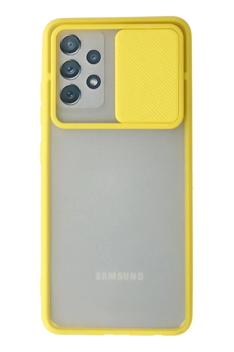 Samsung Galaxy A52 Kılıf Palm Buzlu Kamera Sürgülü Silikon - Sarı