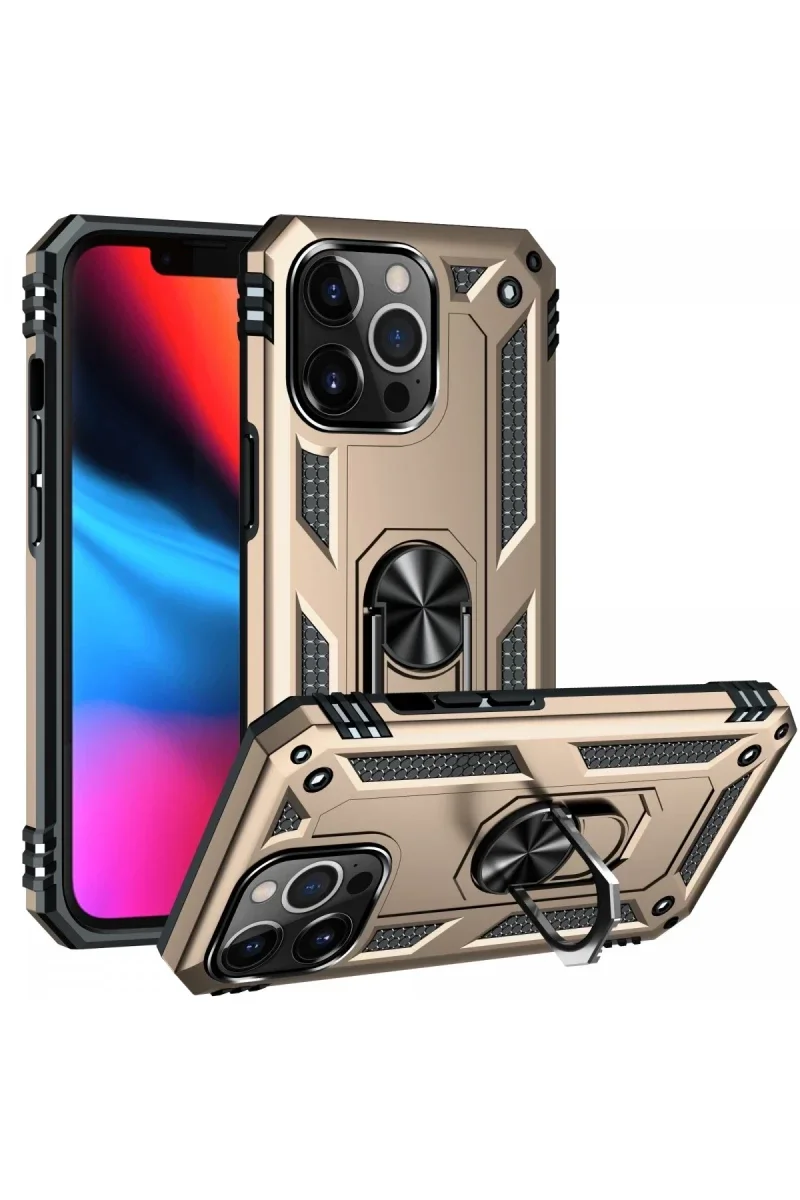 Apple iPhone 14 Pro Kılıf Sofya Yüzüklü Silikon Kapak - Gold görsel 2