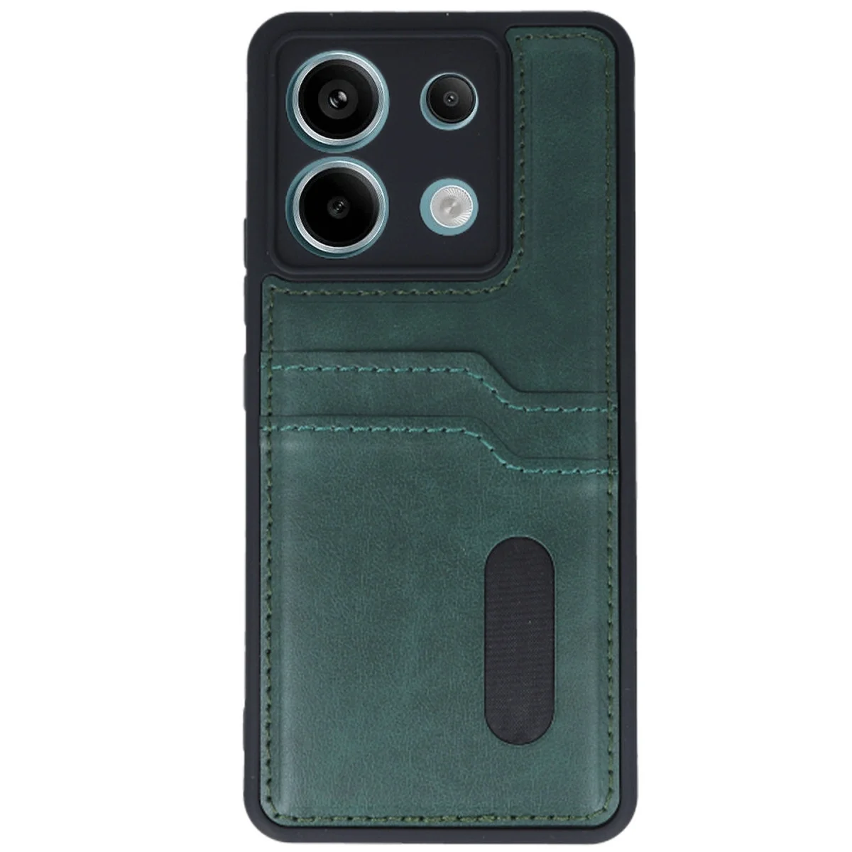 Xiao Red Note 13 Pro 4g Kılıf Sara Kartvizitli Deri Kılıf - Koyu Yeşil görsel 2