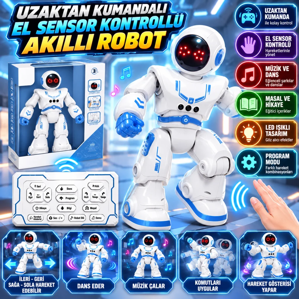 606-34 Uzaktan Kumandalı El Sensor Kontrollü Akıllı Robot