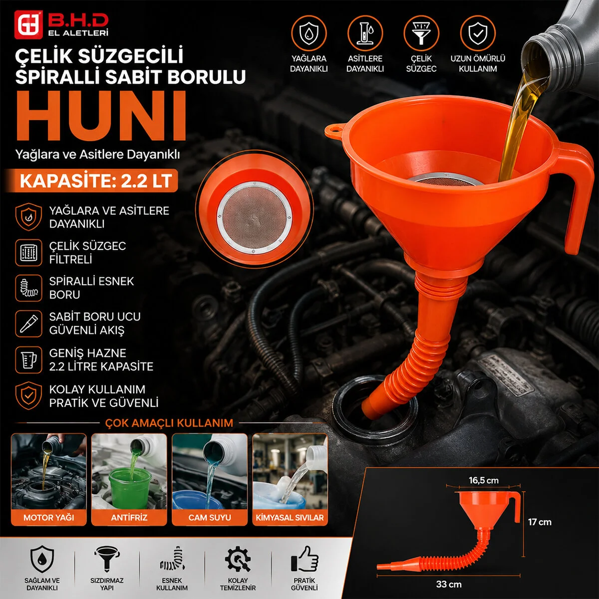Çelik Süzgeçli Spiralli Huni Sabit Borulu 2.2LT görsel 2