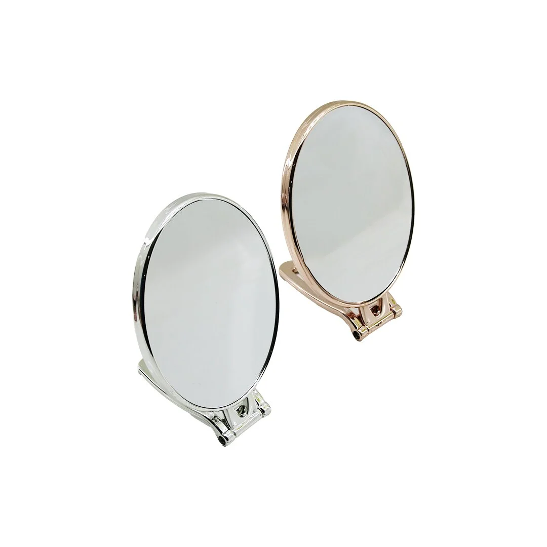 Oval 6.5 İNÇ=16.5X13CM Makyaj Aynası Çift Taraflı Bronz - Gümüş Pls.çerçeve Katlanır Ayaklı