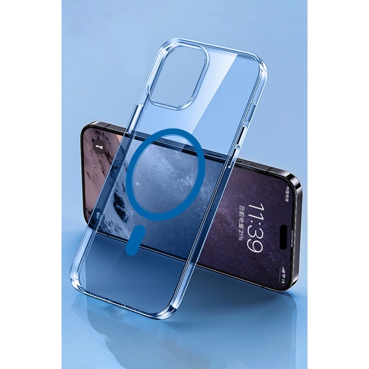Apple İphone 14 Pro Kılıf Tron Şeffaf Magsafe Kapak - Mavi görsel 3