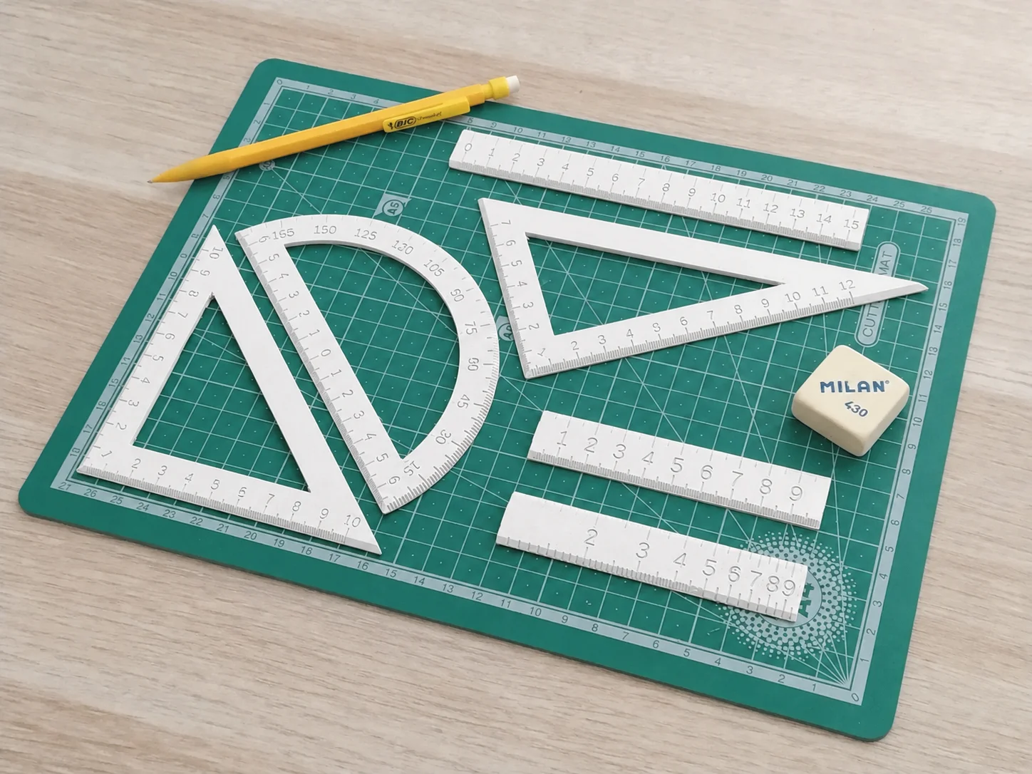 3D Baskı Geometri Cetvel Seti - İletki, Gönye ve Ölçüm Araçları - Beyaz