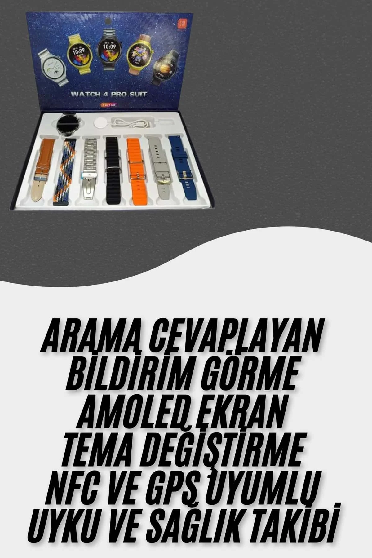 Akıllı Saat Çoklu Kordon Seçenekli Dokunmatik Ekran Nabız Sensörlü görsel 2