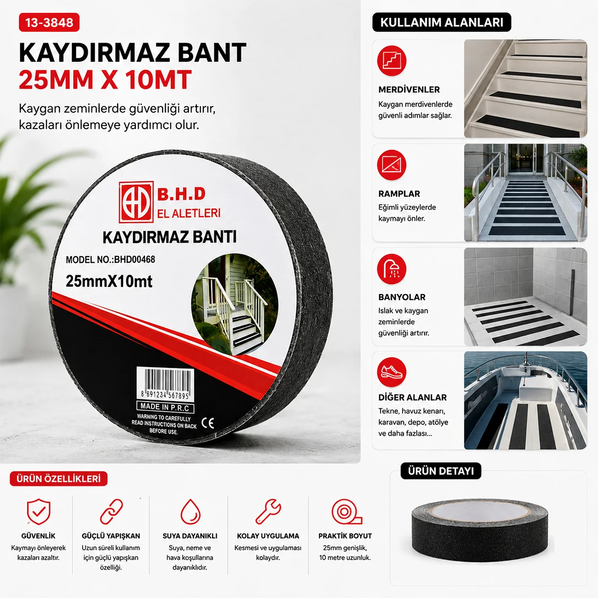 Kaydırmaz Bant 25 mm x 10 m Siyah görsel 3