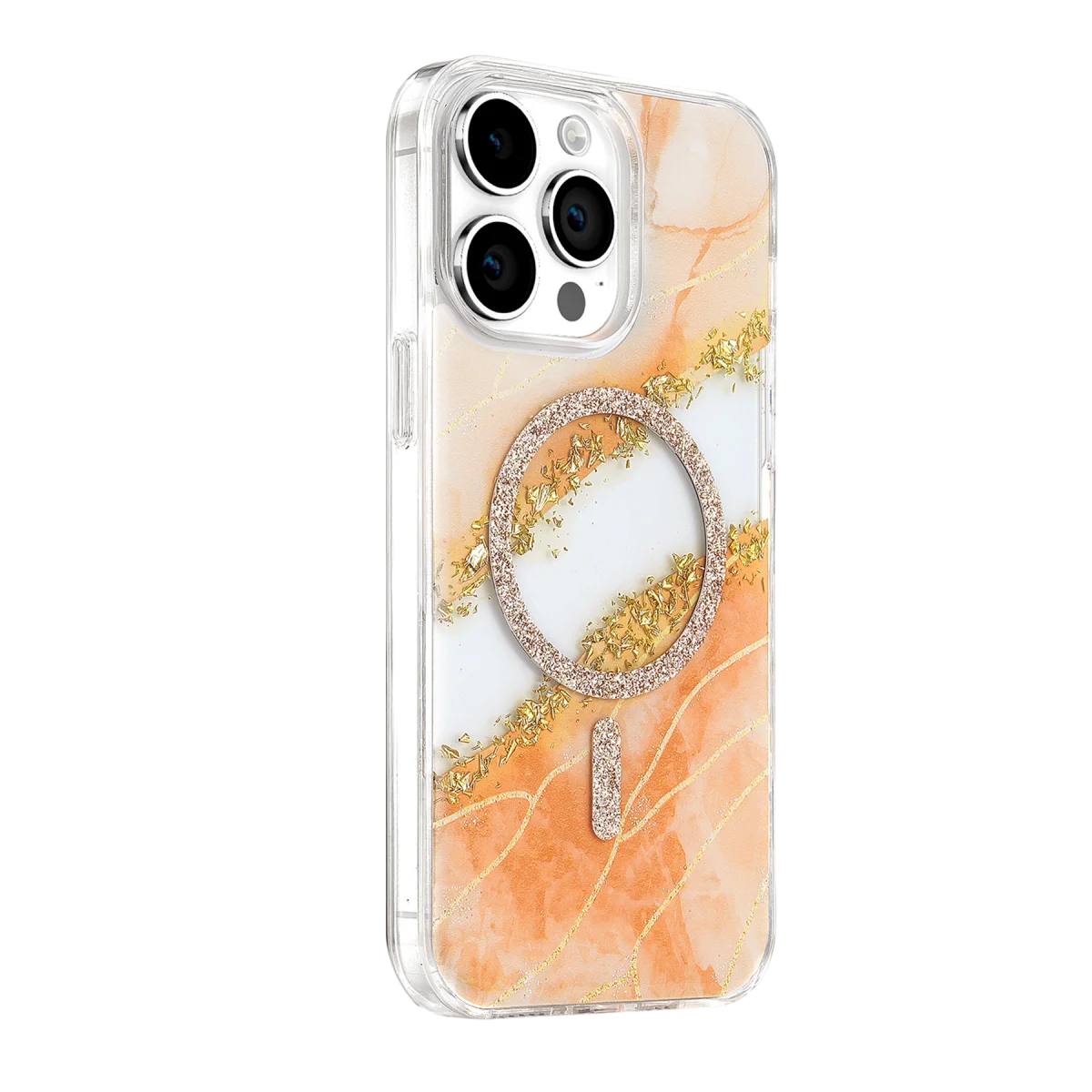 Onegif Apple iPhone 14 Pro Max Lotus Simli Magsafe Kapak - Turuncu görsel 2