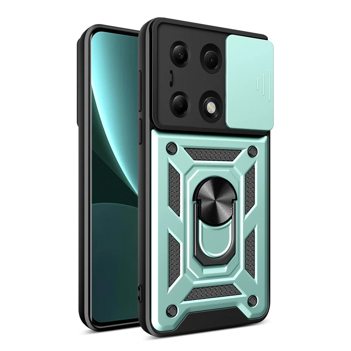 Xiao Poco M6 Pro 4g Kılıf Pars Lens Yüzüklü Silikon - Yeşil