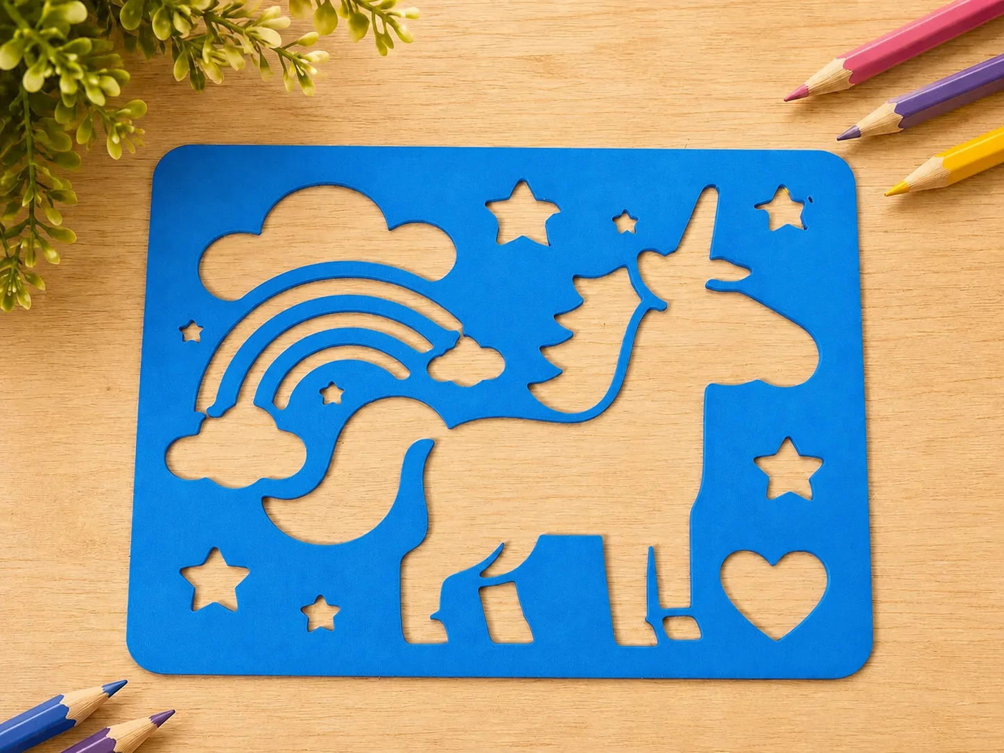 3D Baskı Unicorn ve Gökkuşağı Çizim Şablonu - Desen Kalıbı - Mavi