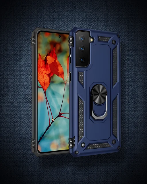 Samsung Galaxy S21 Kılıf Sofya Yüzüklü Silikon Kapak - Lacivert