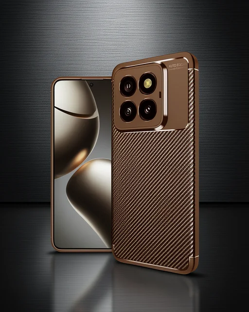 Xiaomi Mi 14t Pro Kılıf Auto Focus Karbon Kapak - Kahverengi