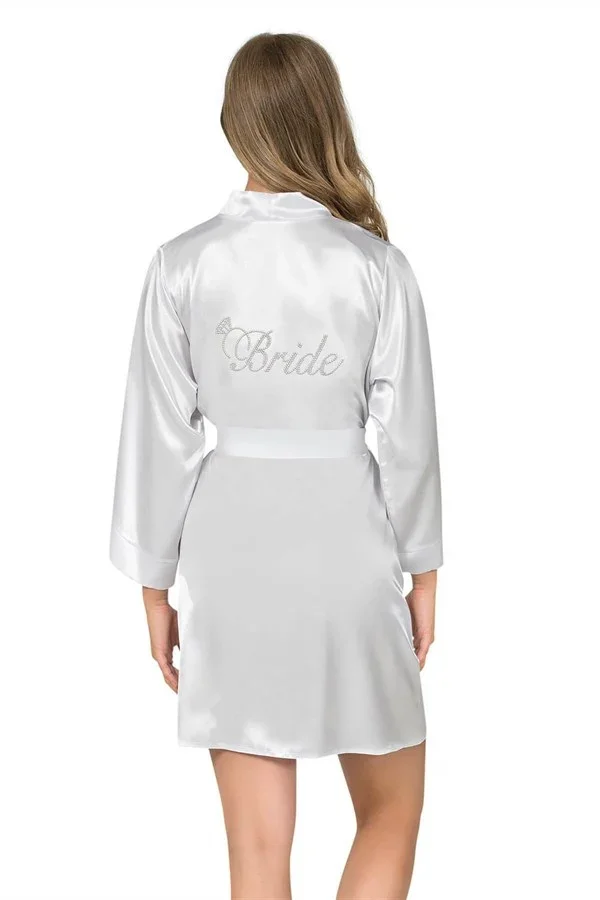 Şık Tasarım Yumuşak Dokulu Ekru Kısa Saten Bride Sabahlık