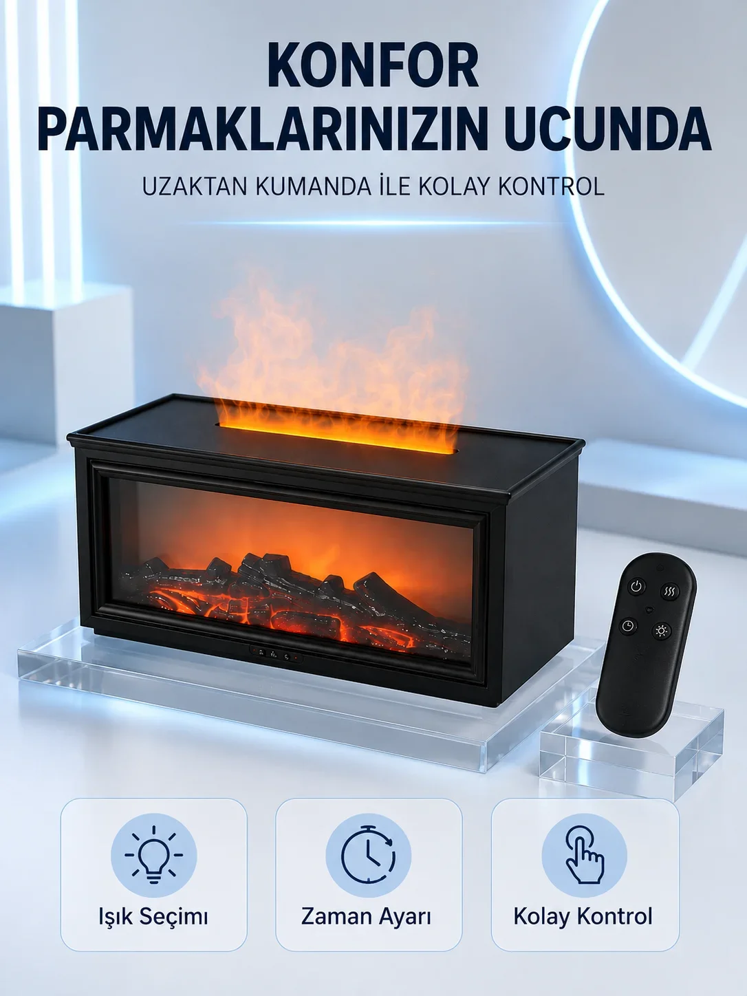 Dekoratif Şöne Görünümlü Nemlendirici Uzaktan Kumandalı Renkli LED Işıklı Difüzör