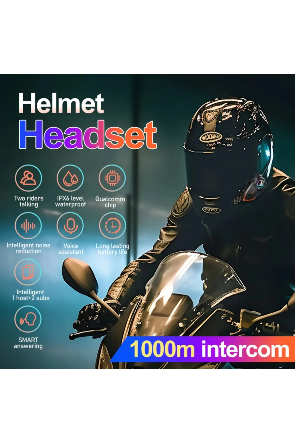 Yeni Model Y80-2X Motosiklet İntercom 2 Kişilik Bağlantı RGB Işıklı Bluetooth Kulaklık Seti görsel 2