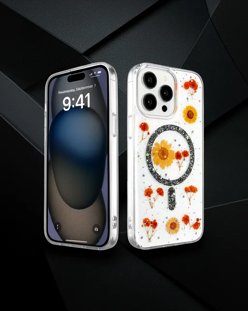 Apple İphone 14 Pro Max Kılıf Daisy Simli Magsafe Kapak - Siyah