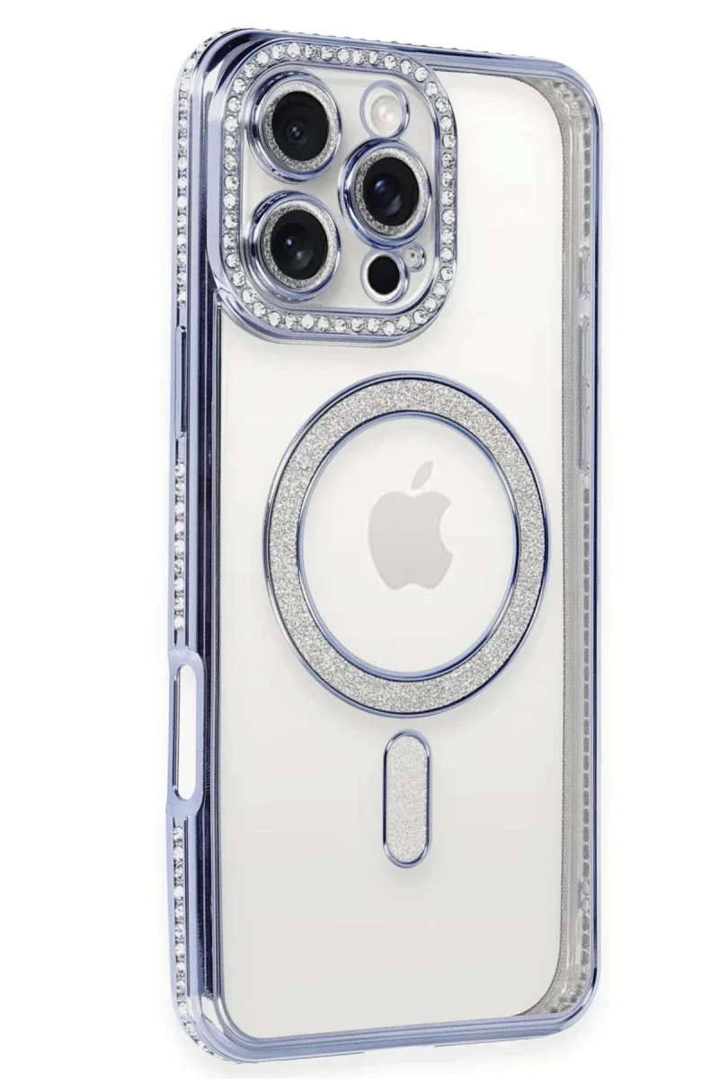 Apple iPhone 16 Pro Kılıf Joke Simli Magneticsafe Kılıf - Mavi