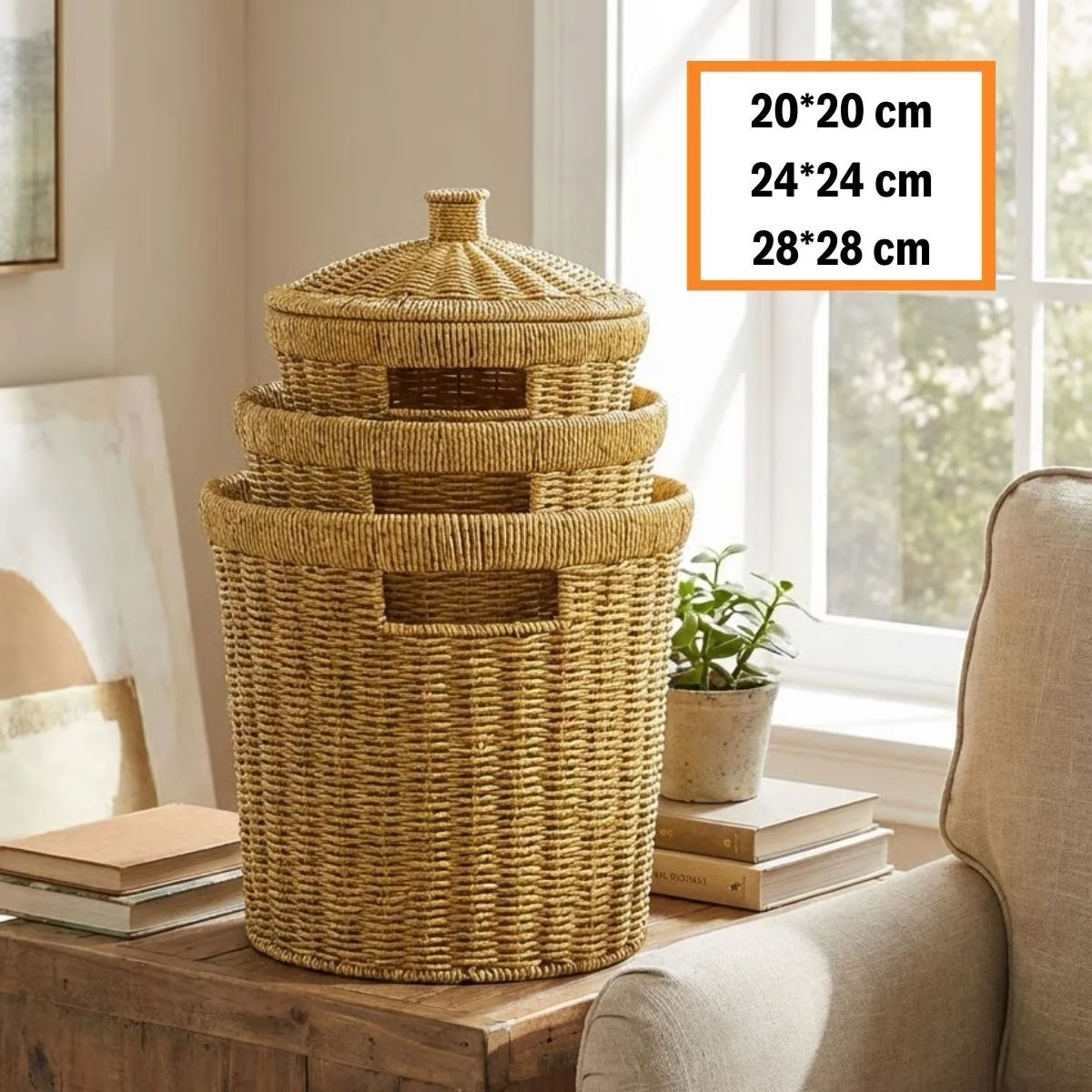 3’lü İç İçe Geçebilen Büyük Plastik Rattan Hasır Sepet Seti-Dayanıklı Çok Amaçlı Ev,Banyo ve Mutfak Düzenleyici görsel 5