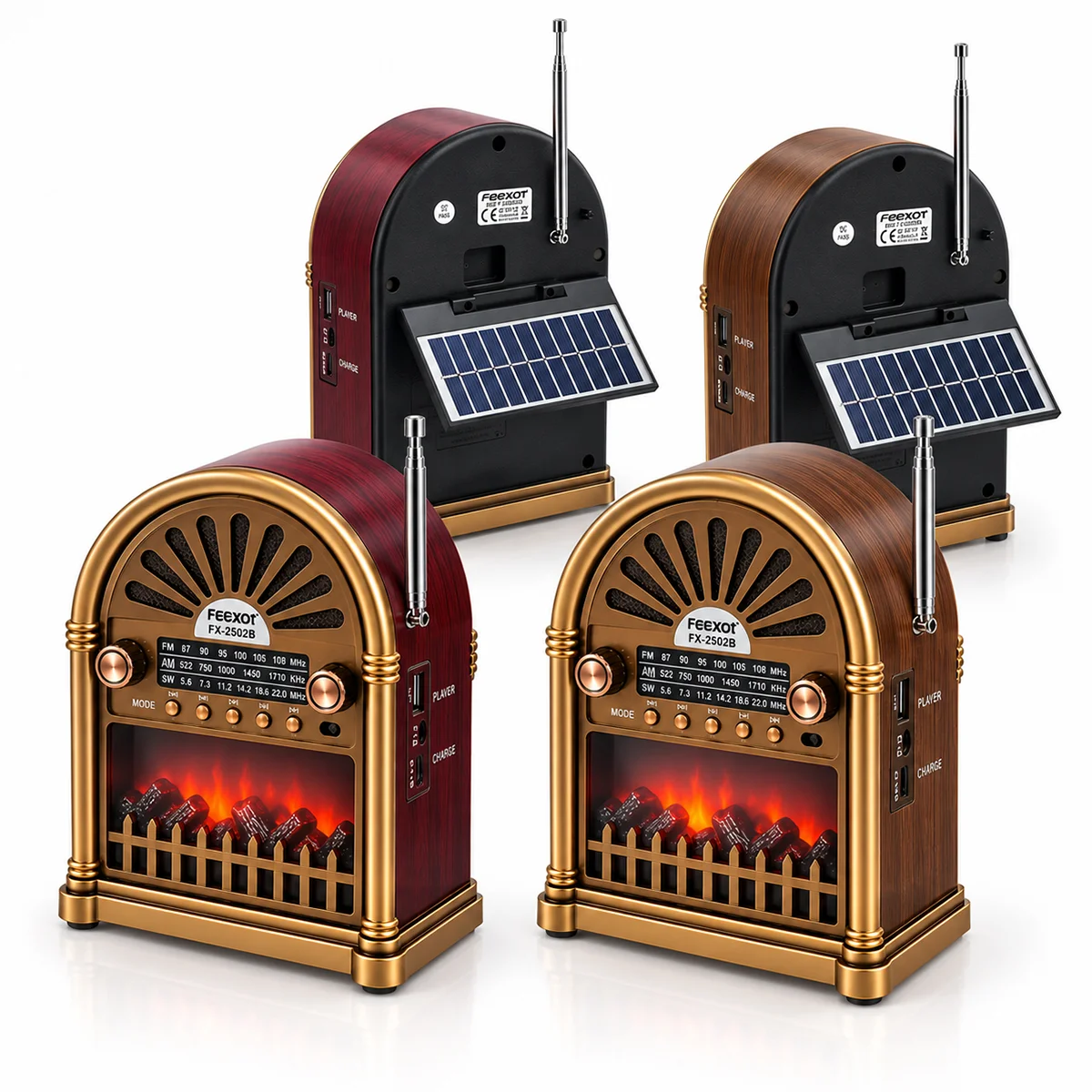 Solar Şarjlı Retro Bluetooth Radyo Hoparlör - AM/FM/SW, USB/Type-C görsel 2