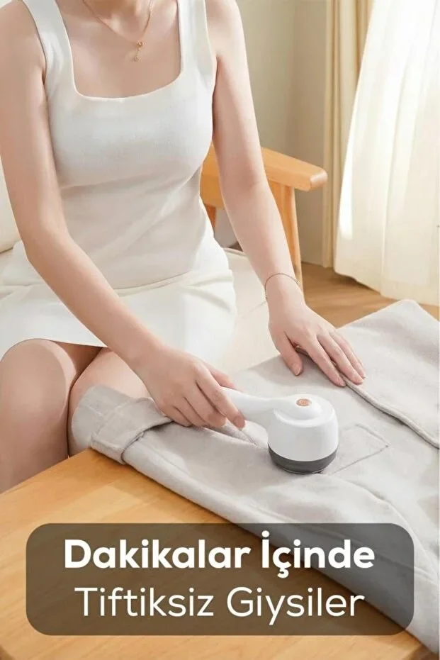 6 Bıçaklı Şarjlı Tüy Ve Tiftik Tezleme Makinesi Beyaz Yuvarlak Tasarım YEDEK BIÇAKLI görsel 4