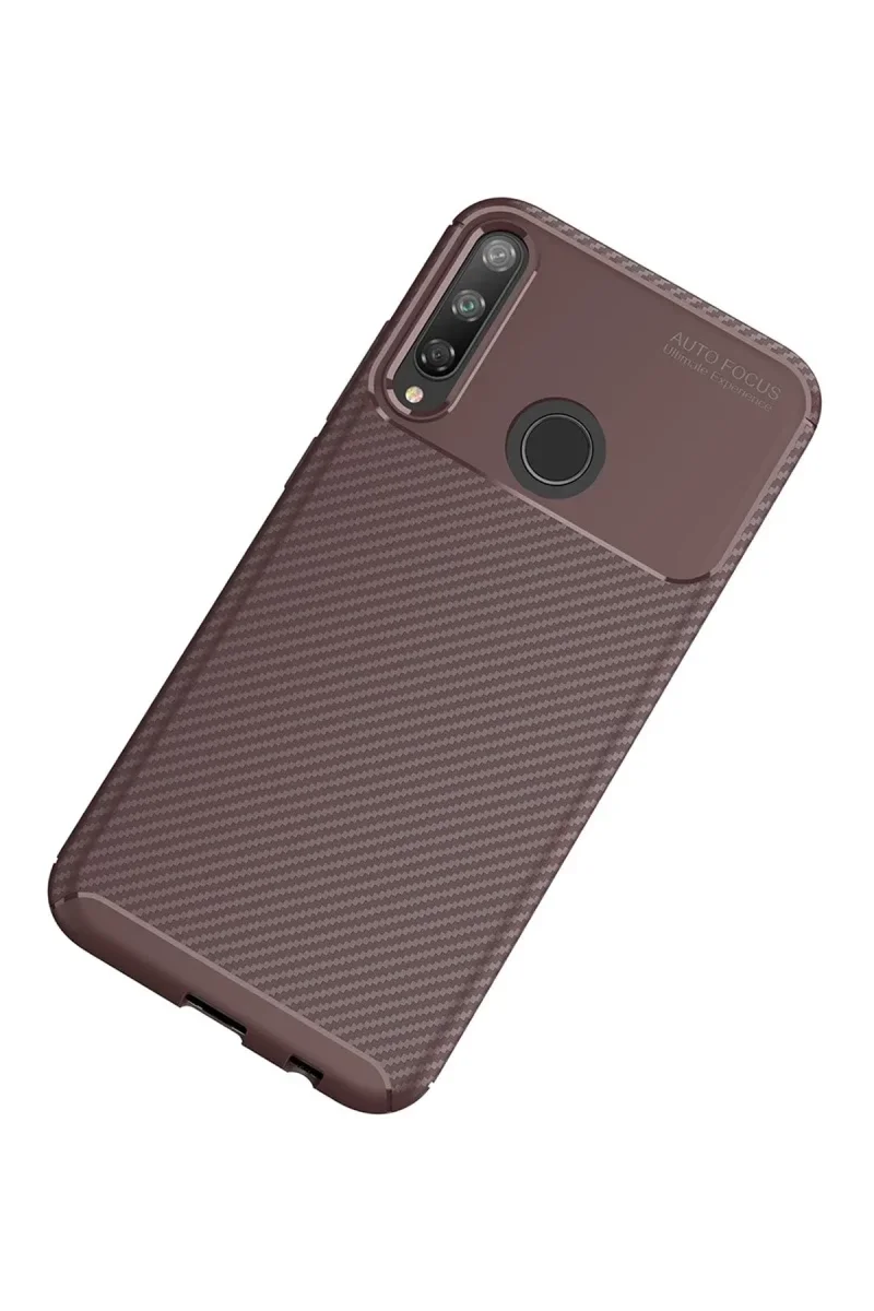 Huawei P40 Lite E Kılıf Auto Focus Karbon Kapak - Kahverengi görsel 2