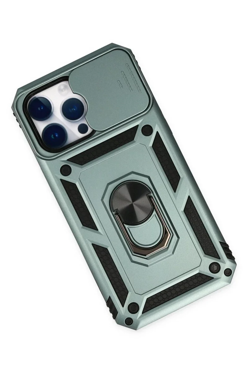 Apple iPhone 14 Pro Max Kılıf Pars Lens Yüzüklü Silikon - Yeşil görsel 3