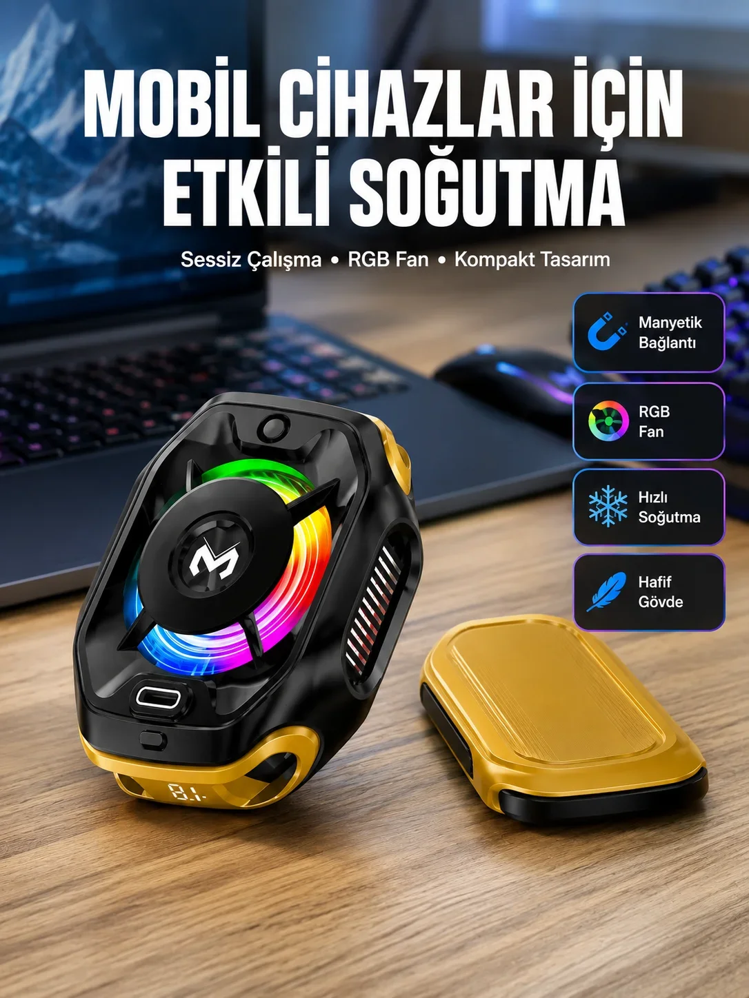 Manyetik Montajlı Dijital Ekranlı Telefon Soğutucu Yeni Nesil