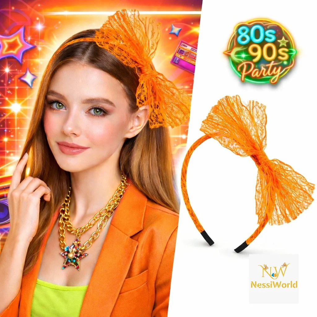 80’ler 90’lar Neon Turuncu Dantel Taç Fiyonklu görsel 2