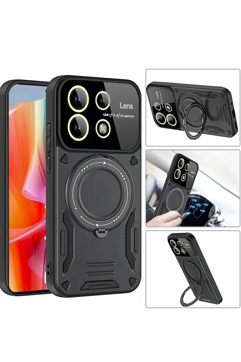 Xiao Red Note 13 Pro 5G Kılıf Joy Lens Standlı Kapak - Siyah görsel 3