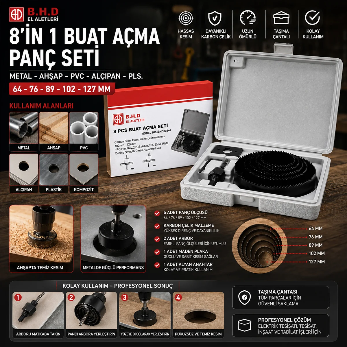 Buat Açma Panç Seti 8'li (64-127 mm) görsel 3
