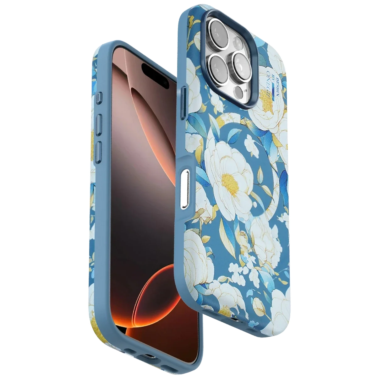 Onegif Apple iPhone 16 Pro Max Flower Series Magsafe Kapak - Mavi