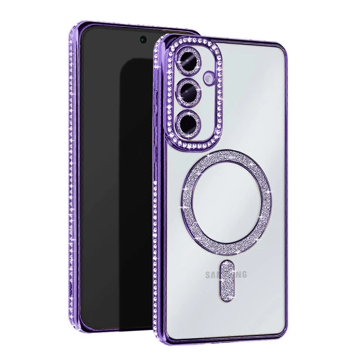 Samsung Galaxy S25 Kılıf Joke Simli Magneticsafe Kılıf - Derin Mor
