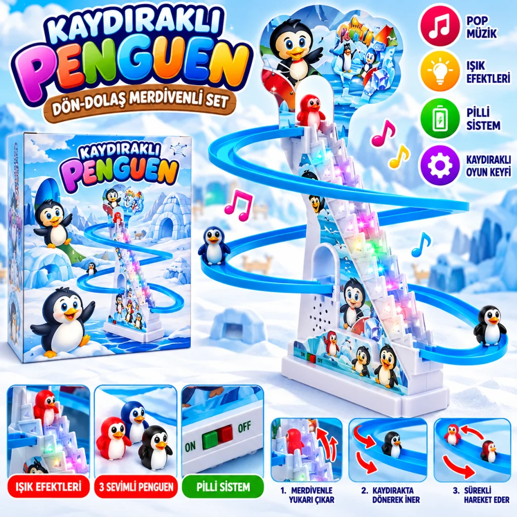 DMN2021-4 Kaydıraklı Dön-dolaş Merdivenli Penguen Seti