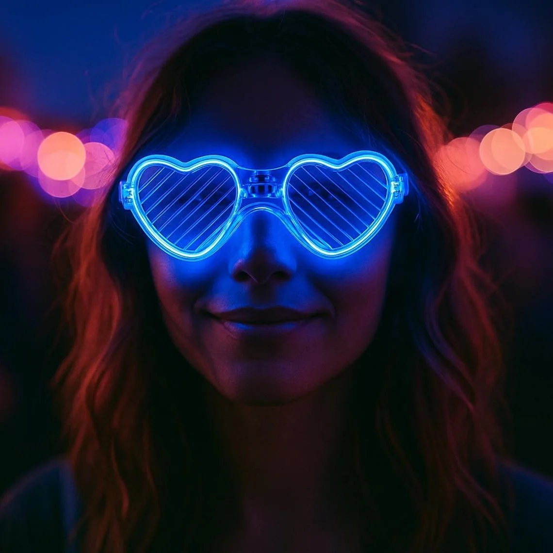 Mavi LED Işıklı Kalp Gözlük – 3 Modlu Parti - Glow Gözlüğü görsel 2