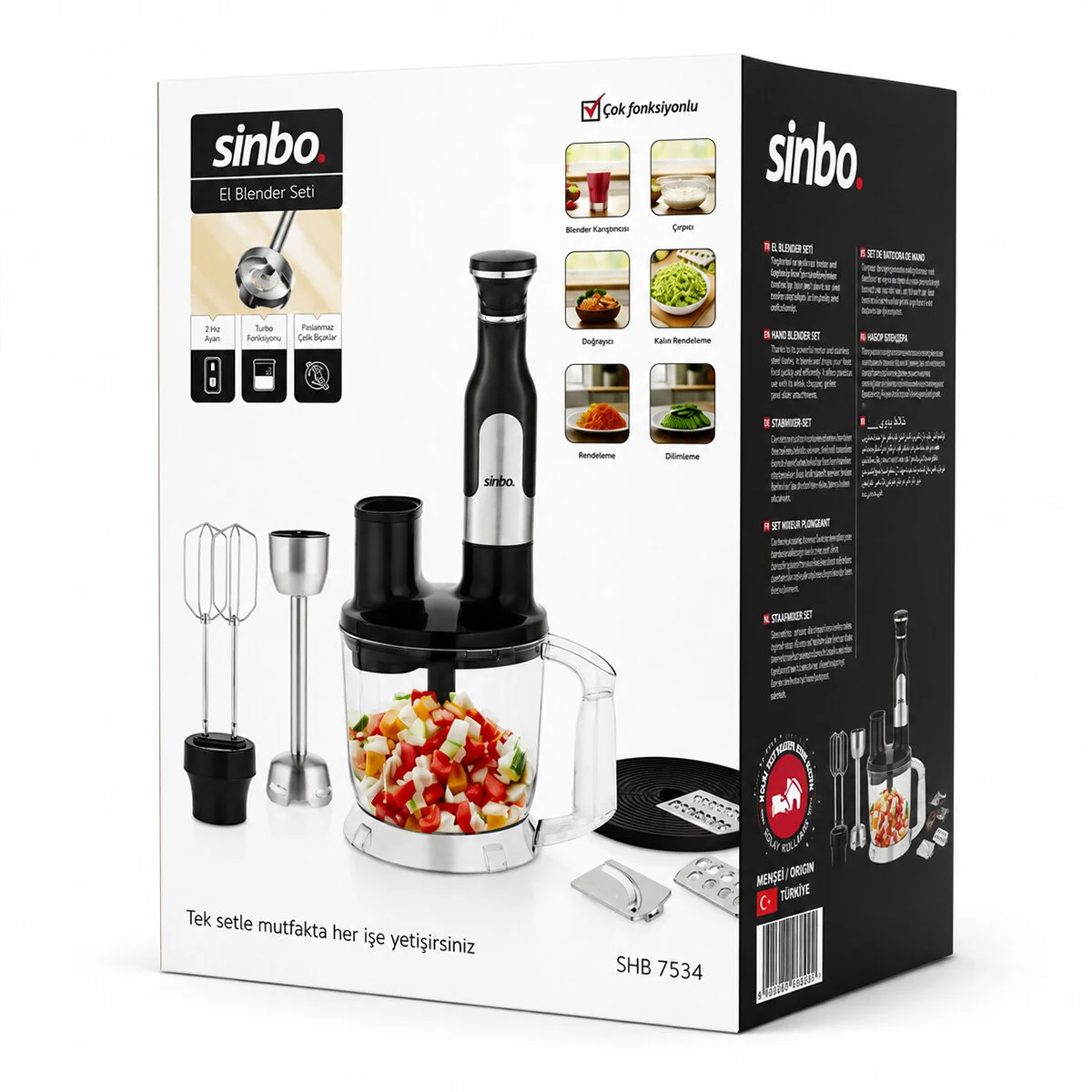 2HIZ Ayar - Paslanmaz Çelik Bıçak El Multi Blender Seti 2 Lt Hazneli SHB-7534 görsel 3