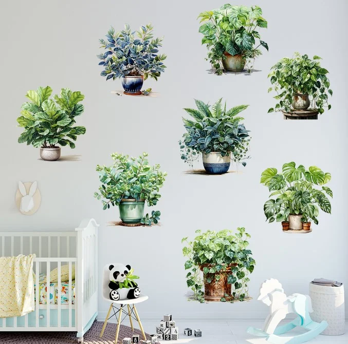 Saksılı Çiçek Tasarımlı 8li Sticker görsel 2