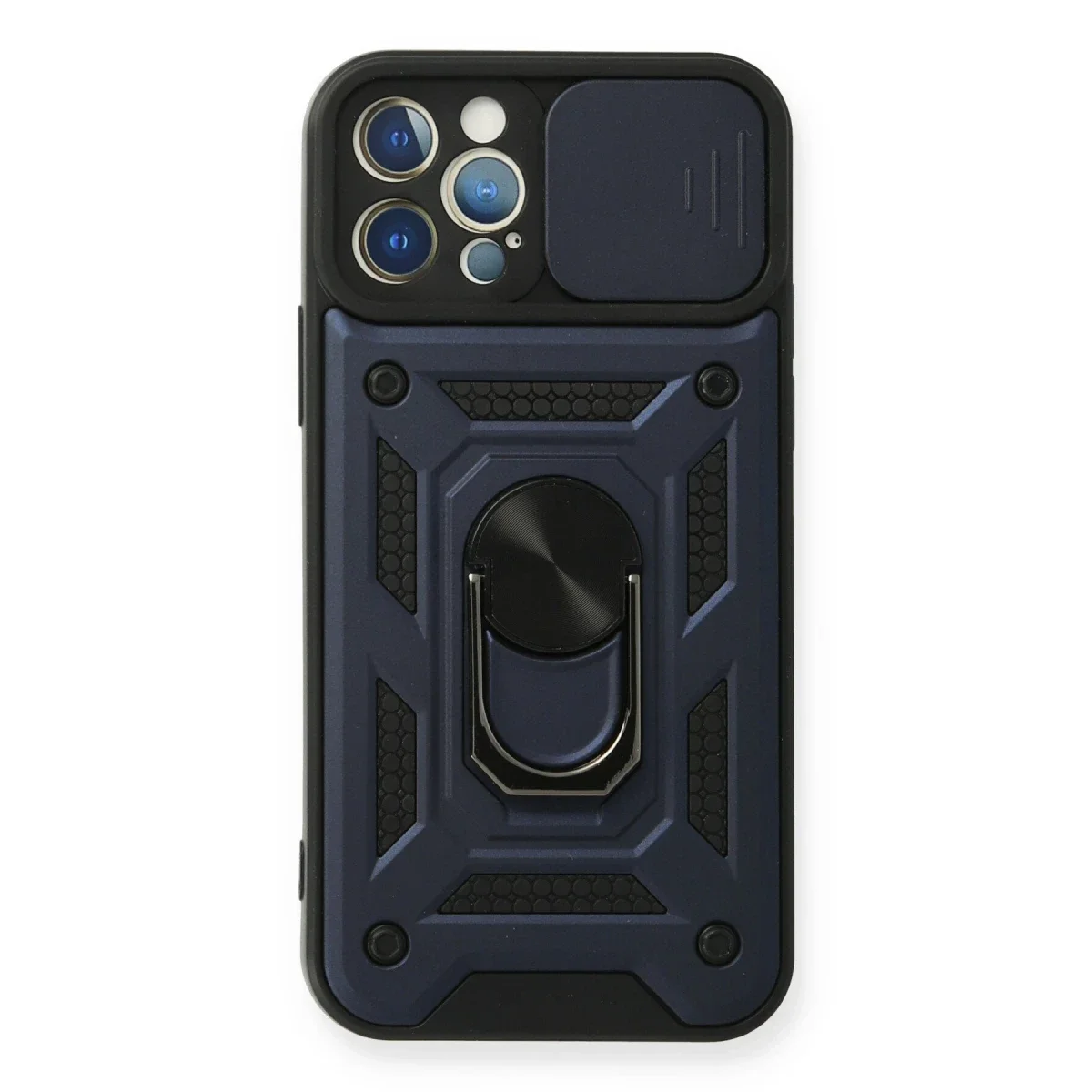 Apple iPhone 12 Pro Kılıf Pars Lens Yüzüklü Silikon - Lacivert