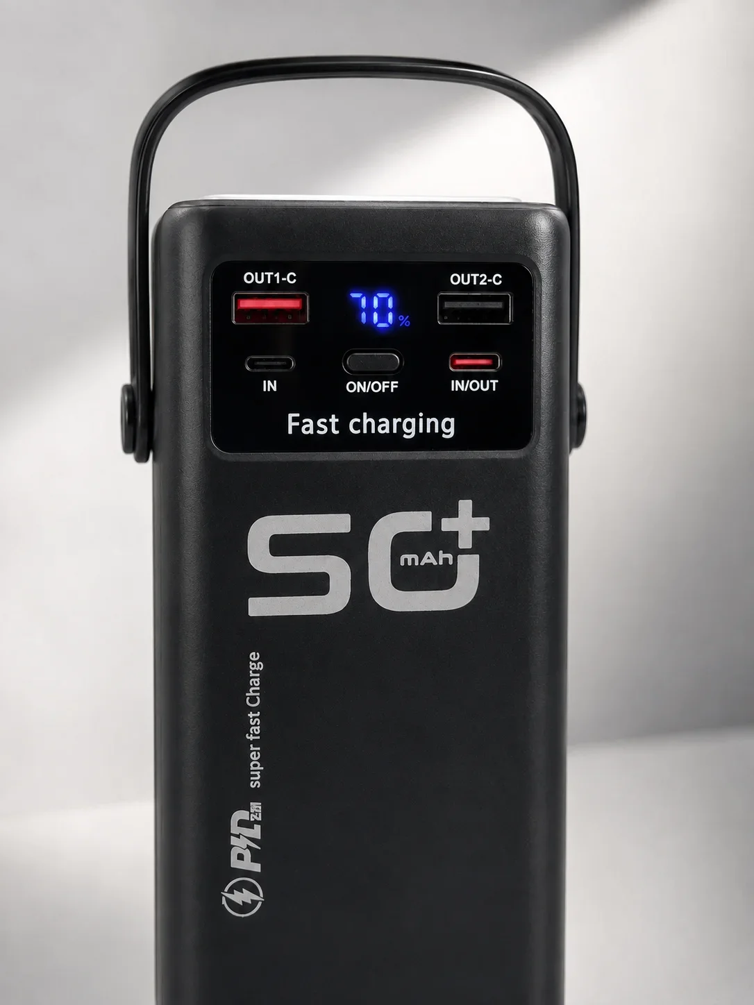 50.000 mAh Taşınabilir Powerbank 22,5 W Hızlı Şarj 4 Dahili Şarj Kablosu Dijital Ekran LED Aydınlatma ve Taşıma Sapı görsel 4