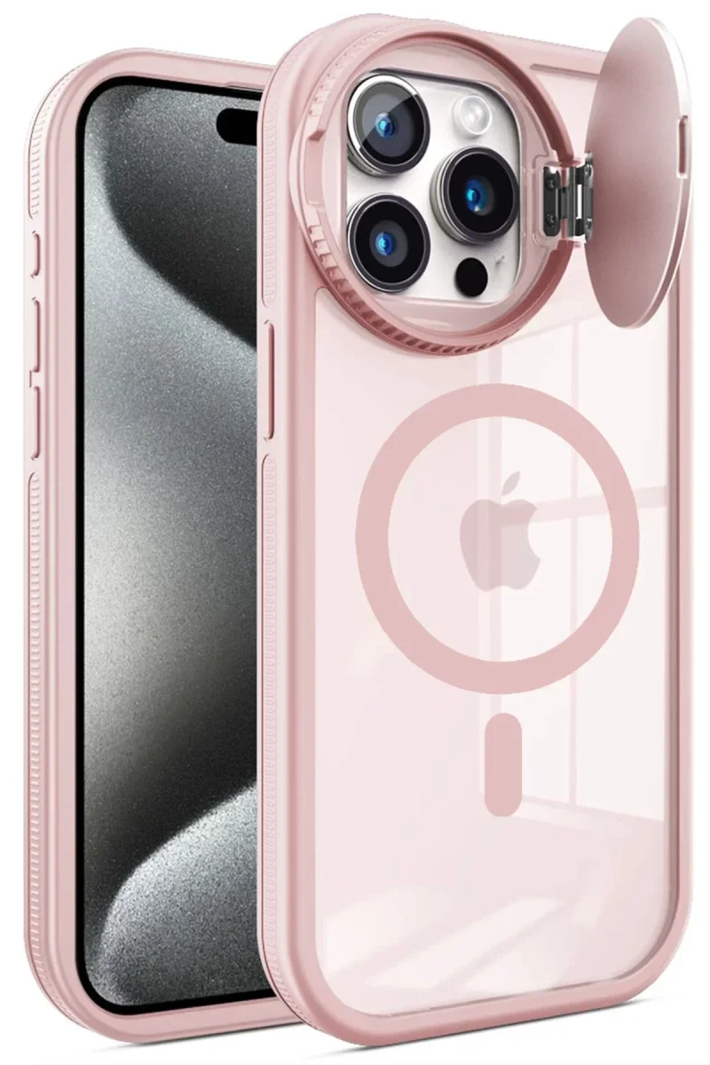 Apple iPhone 15 Pro Kılıf Teleskop Lens Magsafe Silikon Kapak - Pembe görsel 2