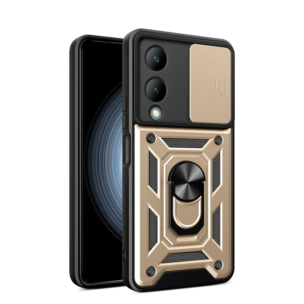 Vivo Y17S Kılıf Pars Lens Yüzüklü Silikon - Gold