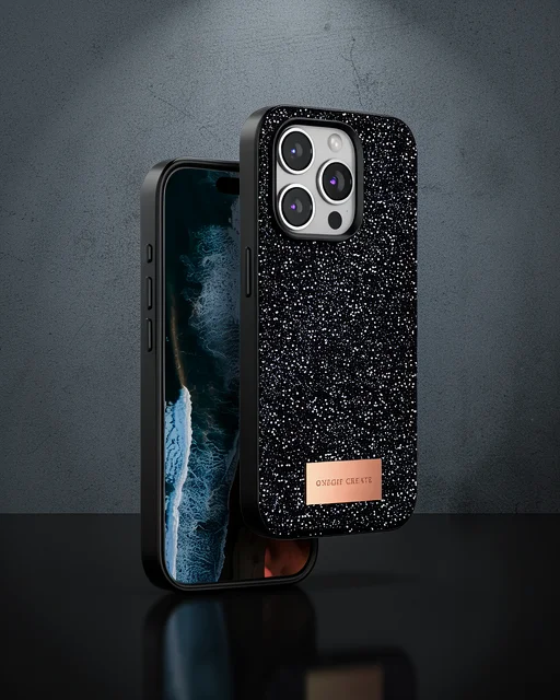 Onegif Apple İphone 14 Pro Max Bright Simli Kapak - Siyah