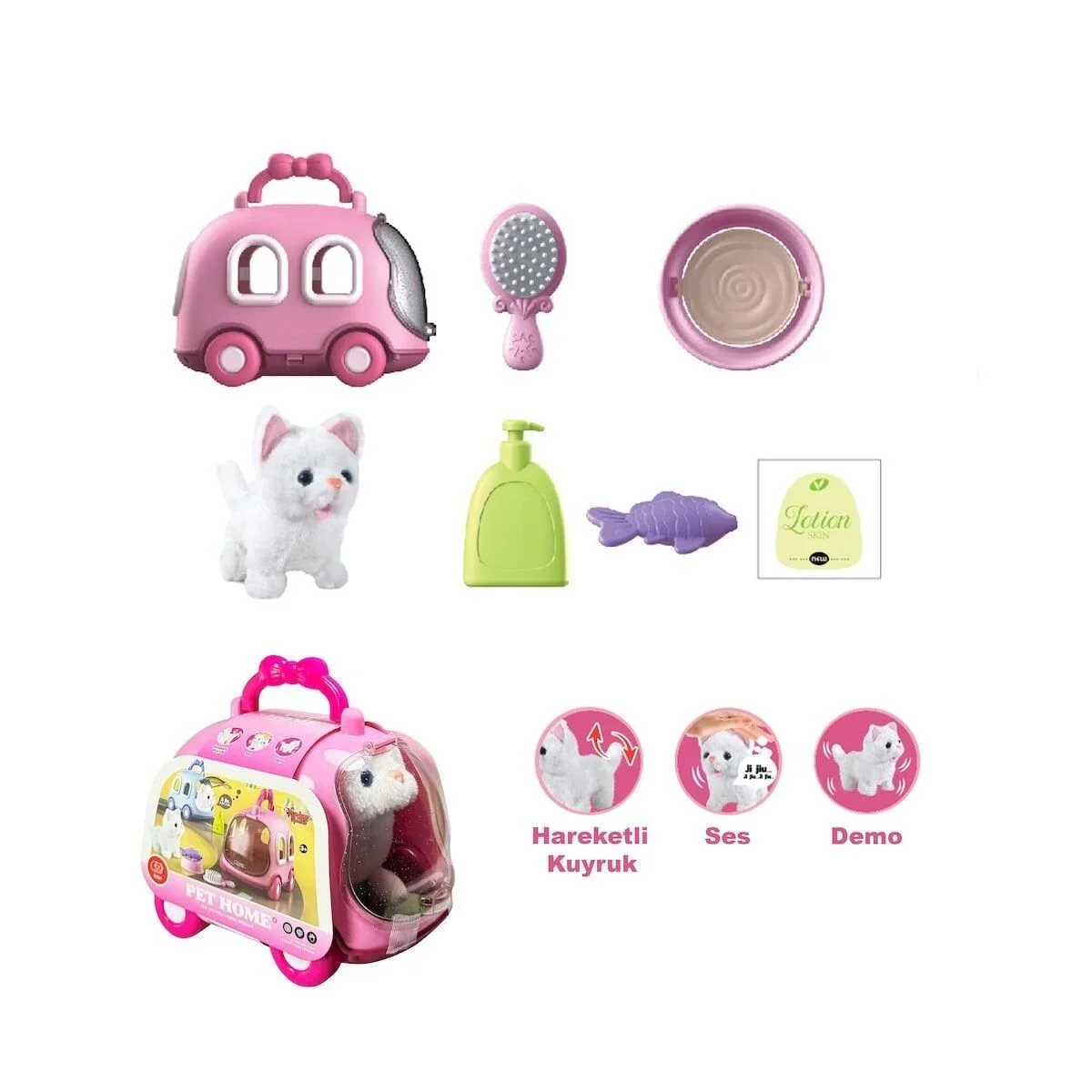 JND-6801 Taşıma Araba Çantalı Hareketli Pilli Kedi Set -Vardem Oyuncak görsel 6