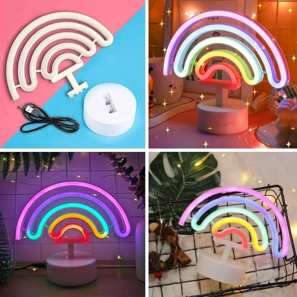Plastik Gökkuşağı Neon LED Işık – Dekoratif Renkli Masaüstü ve Ambiyans Aydınlatması görsel 3
