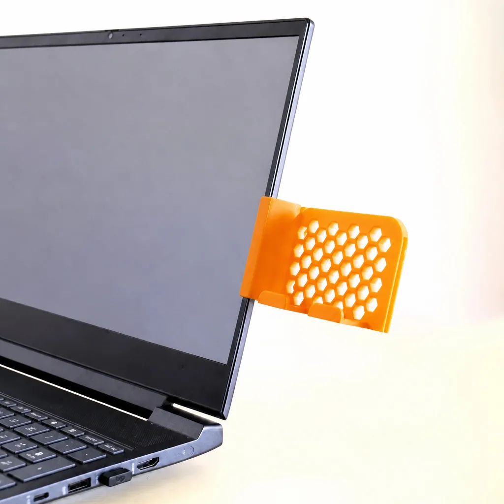 3D Baskı Monitor Telefon Tutucu - Petek Desenli Laptop Kenar Telefon Tutucu-Turuncu görsel 2