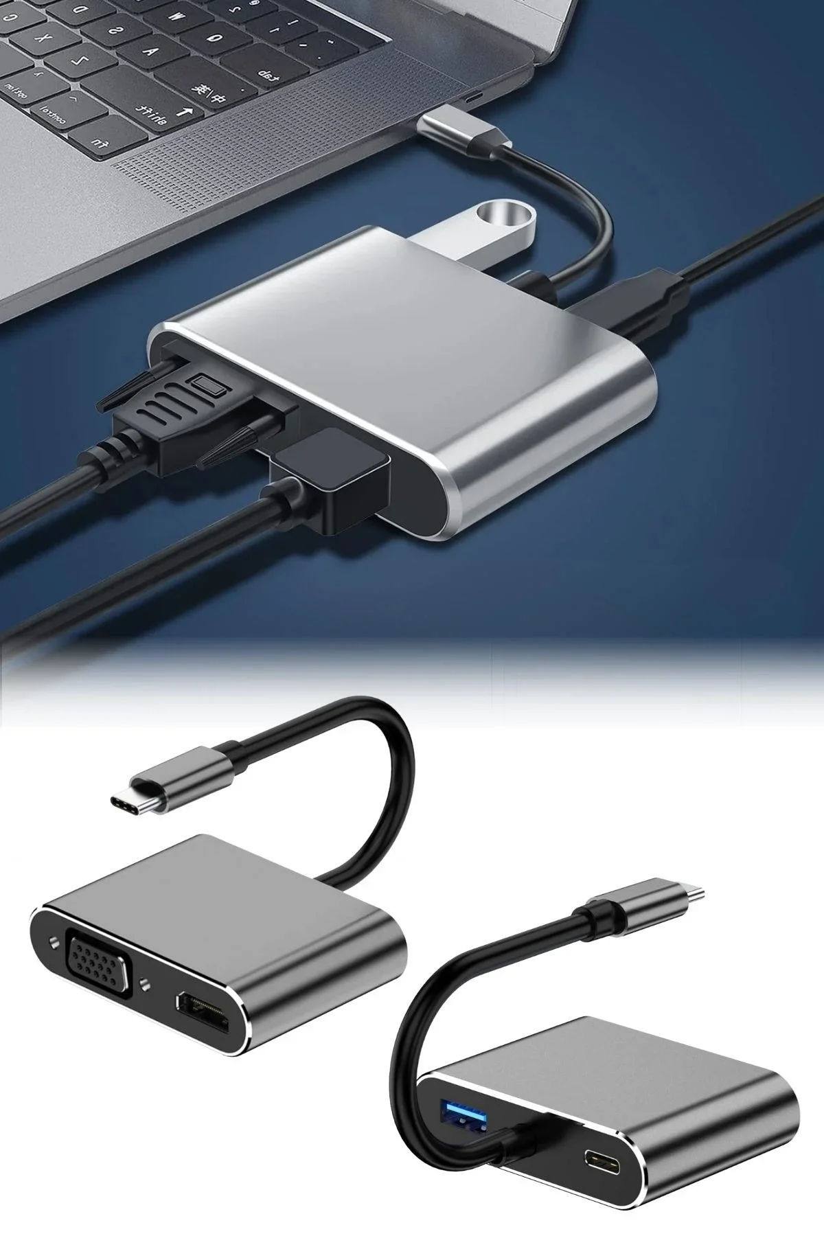 4’ü 1 Arada Type-C to Hub Dönüştürücü Adaptör – 4K Ultra HD HD & VGA Görüntü Aktarımı, PD Hızlı Şarj Destekli, USB Çoklayıcı görsel 6