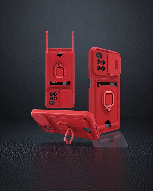 Xiaomi Redmi 10 2022 Kılıf Zuma Kartvizitli Yüzüklü Silikon - Kırmızı