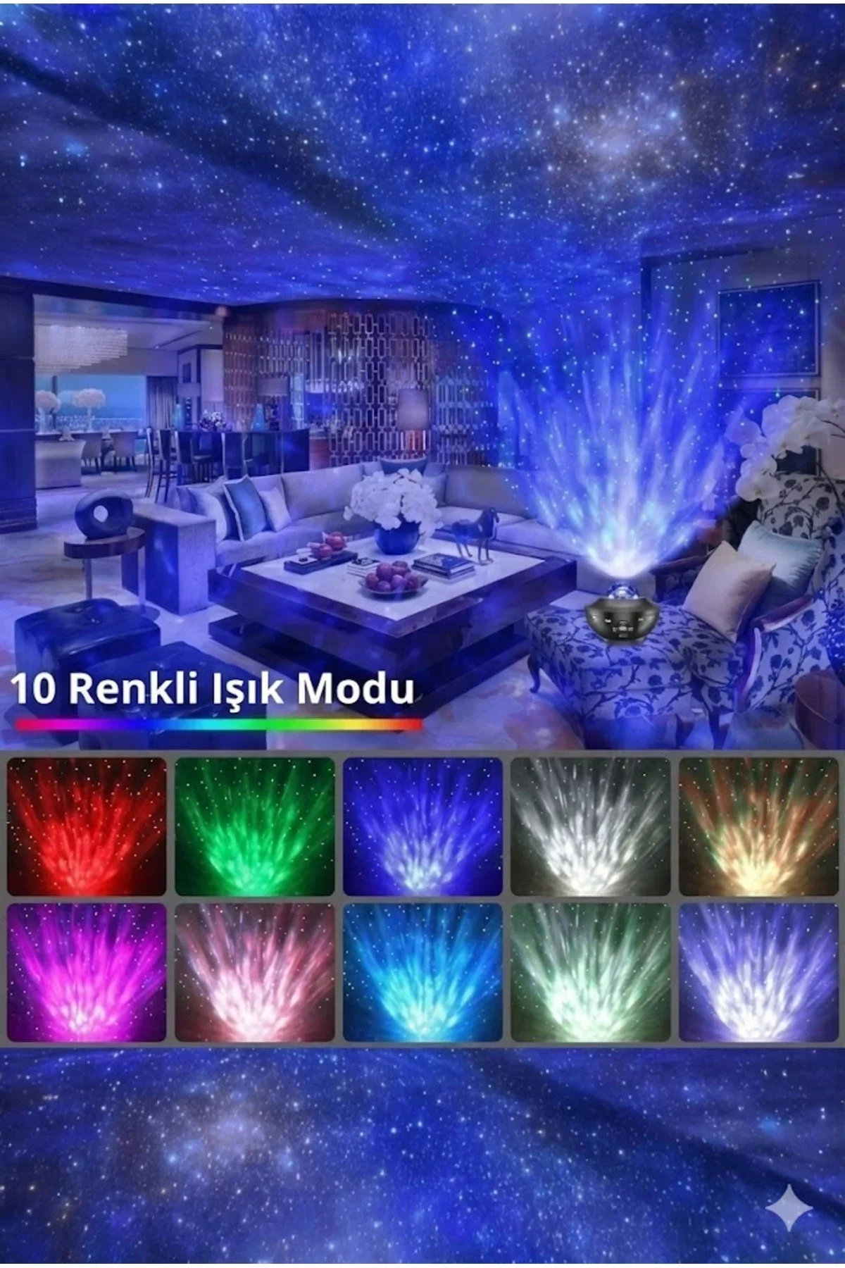 Galaksi Yıldız Projektörü ve Bluetooth Hoparlör 10 Renk Modlu Okyanus Dalgalı Gece & Disko Lambası görsel 4