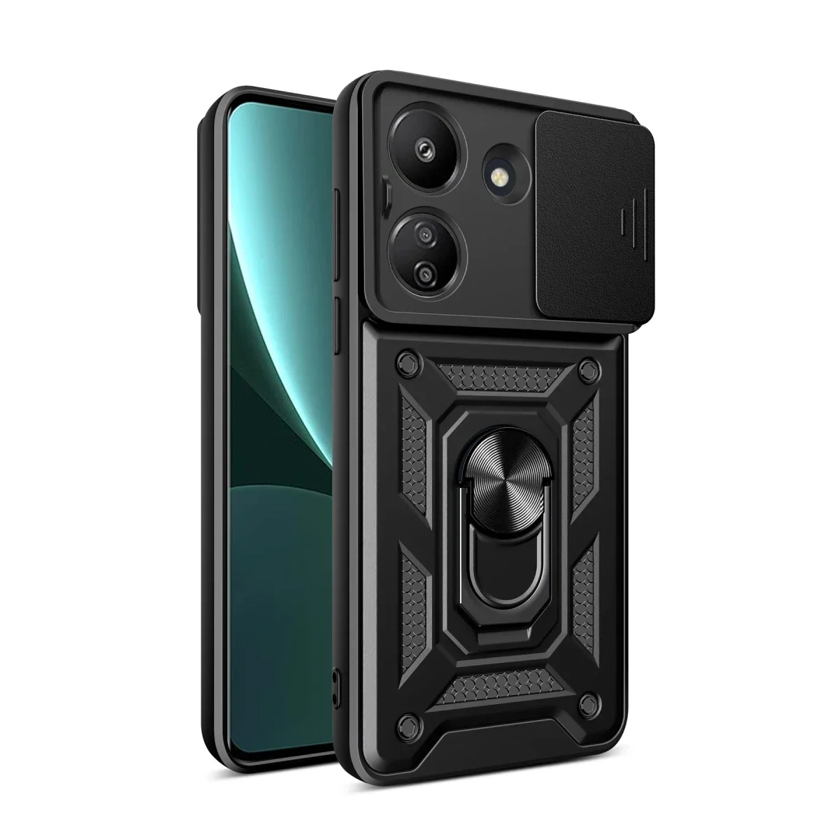Xiaomi Redmi 13C Kılıf Pars Lens Yüzüklü Silikon - Siyah
