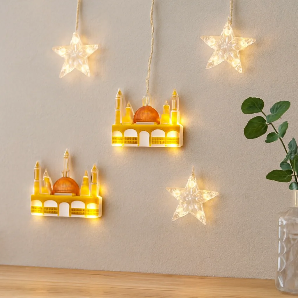 Ramazan LED Perde Lamba 3m (Fişli, Eklemeli) - Sarı Ca ve Yıldız