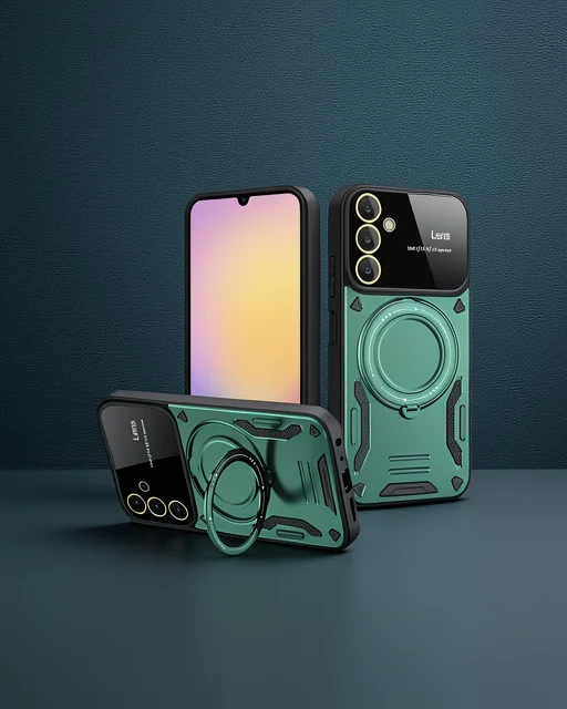 Samsung Galaxy A25 5g Kılıf Joy Lens Standlı Kapak - Koyu Yeşil