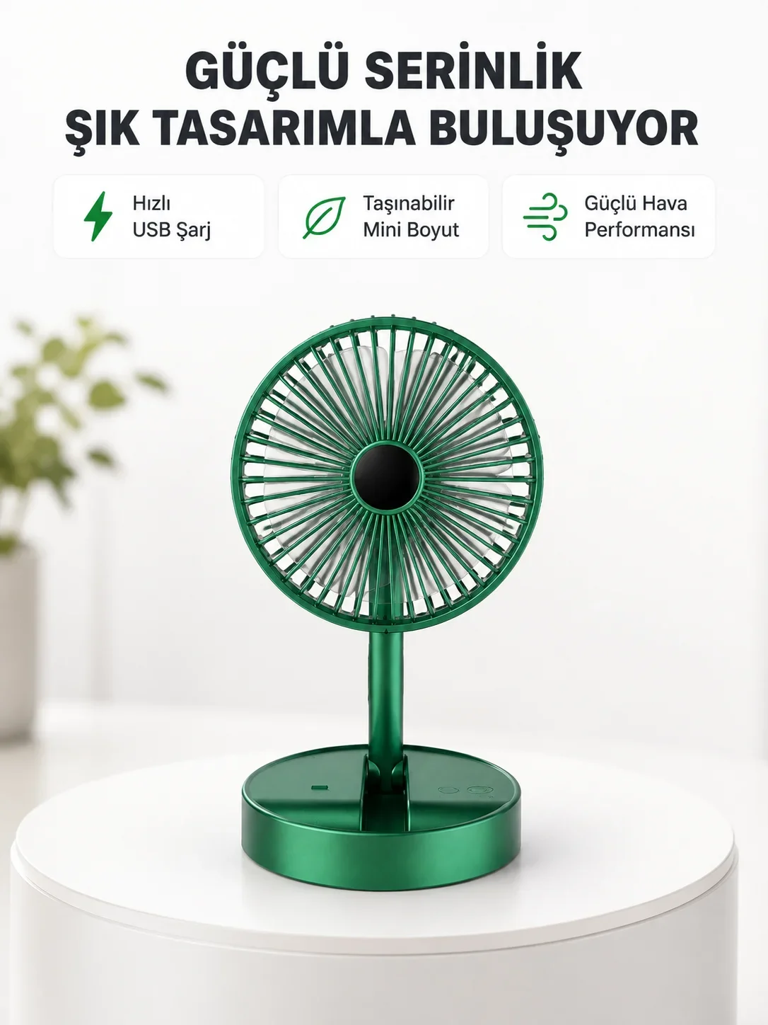 Katlanabilir ni Fan – 3 Kademeli Soğutma, Şarjlı